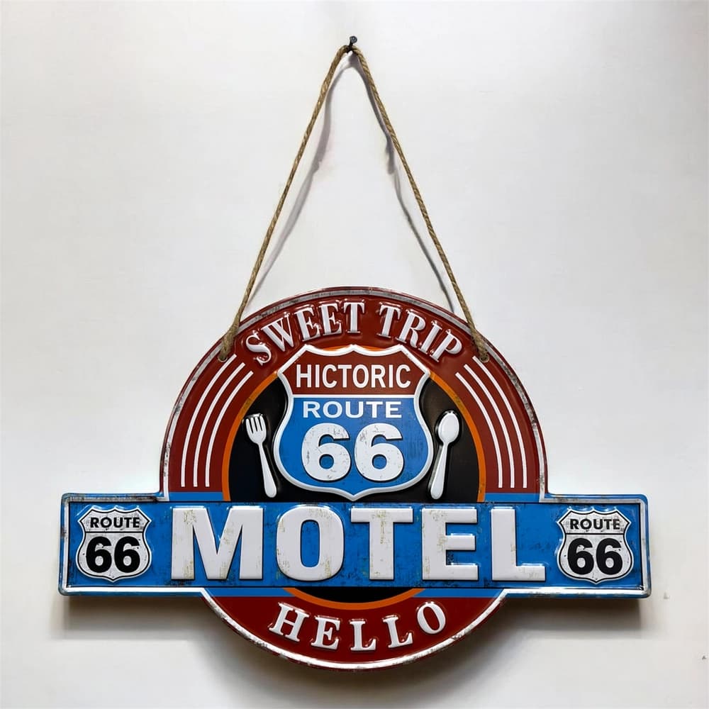 تابلو فلزی آویز طرح Route66 Motel