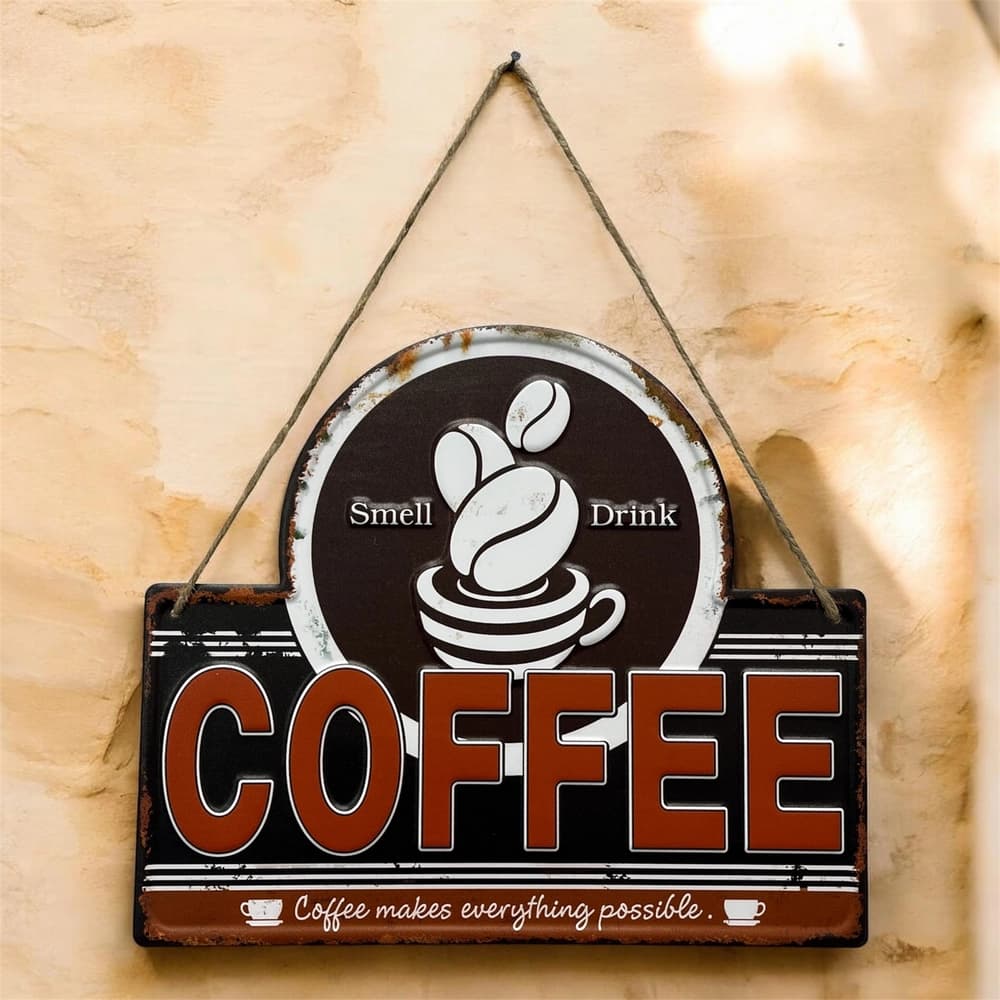 تابلو فلزی آویز طرح Coffee قهوه‌ای