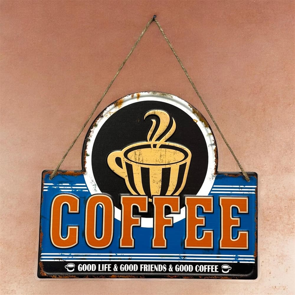تابلو فلزی آویز طرح Coffee آبی