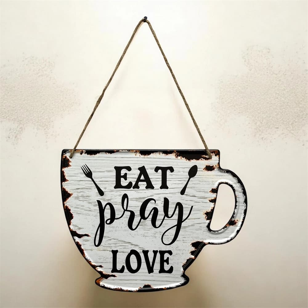 تابلو فلزی برجسته طرح فنجان Eat Pray Love