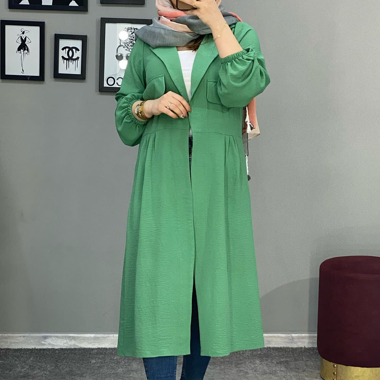 مانتو ابروبادی بلند جلو پیله دار — تصویر ۲