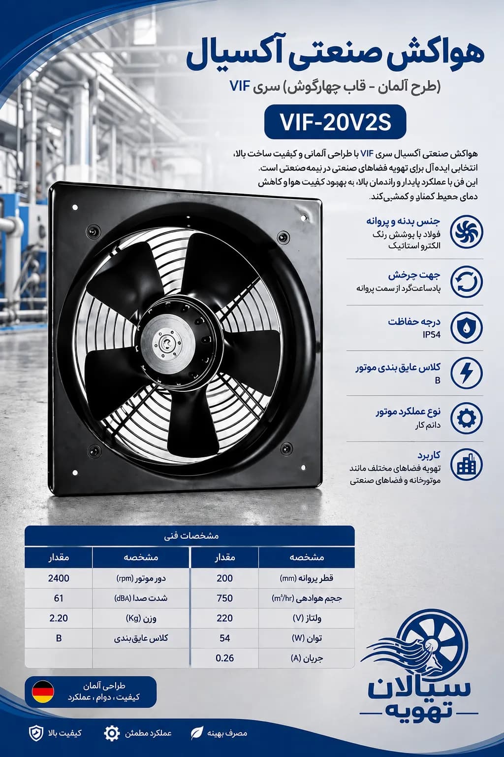هواکش 20 اکسیال (طرح آلمان – قاب چهارگوش) سری VIF