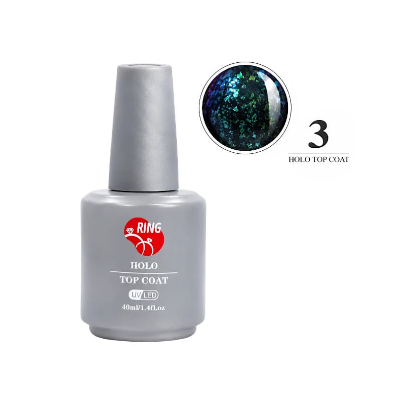 تاپ ژل ناخن هولوگرام رینگ RING کد 3 شاین سبز و آبی کاربنی ۴۰ میل (UV/LED)