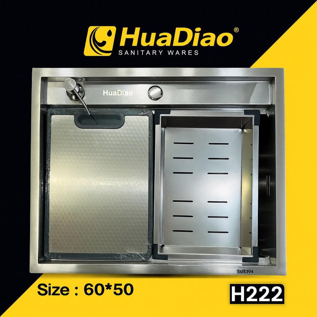 سینک باکسی دوپله H222 هوادیائو سایز 60 استیل — تصویر ۲
