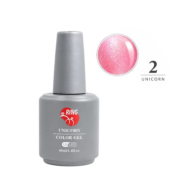 لاک ژل یونیکورن ناخن رینگ RING کد 2 رنگ صورتی شاین ۴۰ میل (هفت‌رنگ UV/LED)
