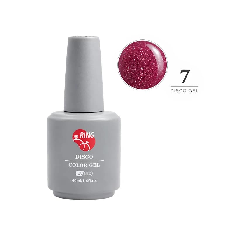لاک ژل دیسکو ناخن رینگ RING کد 7 رنگ سرخابی شاین ۴۰ میل (فلش ژل UV/LED)