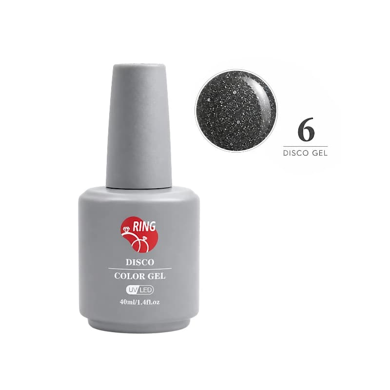 لاک ژل دیسکو ناخن رینگ RING کد 6 رنگ دودی شاین ۴۰ میل (فلش ژل UV/LED)