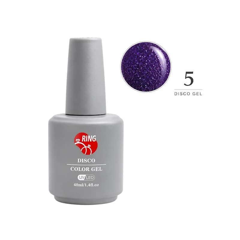 لاک ژل دیسکو ناخن رینگ RING کد 5 رنگ بنفش شاین ۴۰ میل (فلش ژل UV/LED)