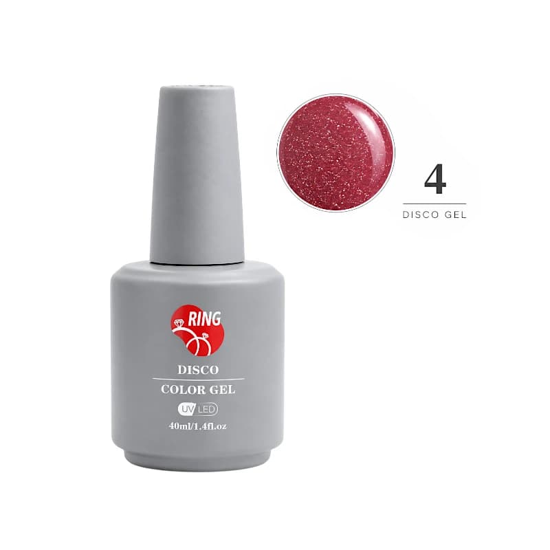 لاک ژل دیسکو ناخن رینگ RING کد 4 رنگ قرمز شاین ۴۰ میل (فلش ژل UV/LED)