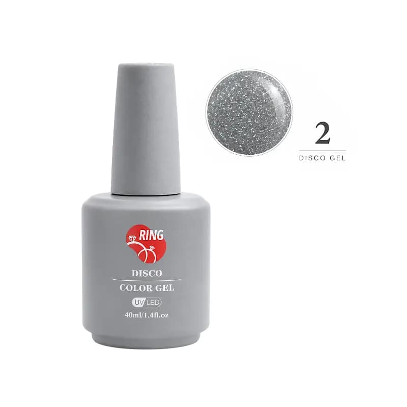 لاک ژل دیسکو ناخن رینگ RING کد 2 رنگ خاکستری تیره ۴۰ میل (شاین فلش UV/LED)
