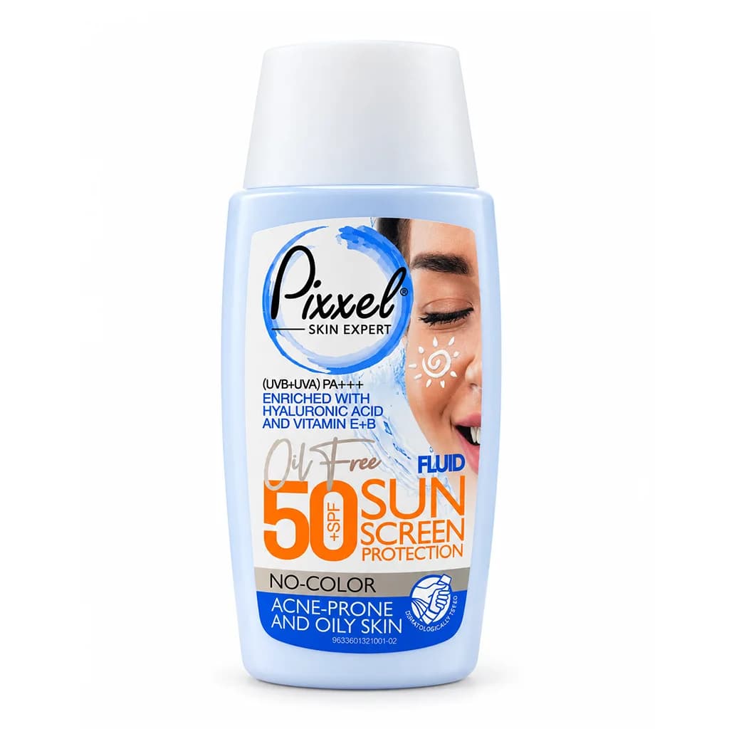 کرم ضد آفتاب SPF50 بی رنگ پیکسل مناسب پوست چرب و جوش دار 50 میلی لیتر