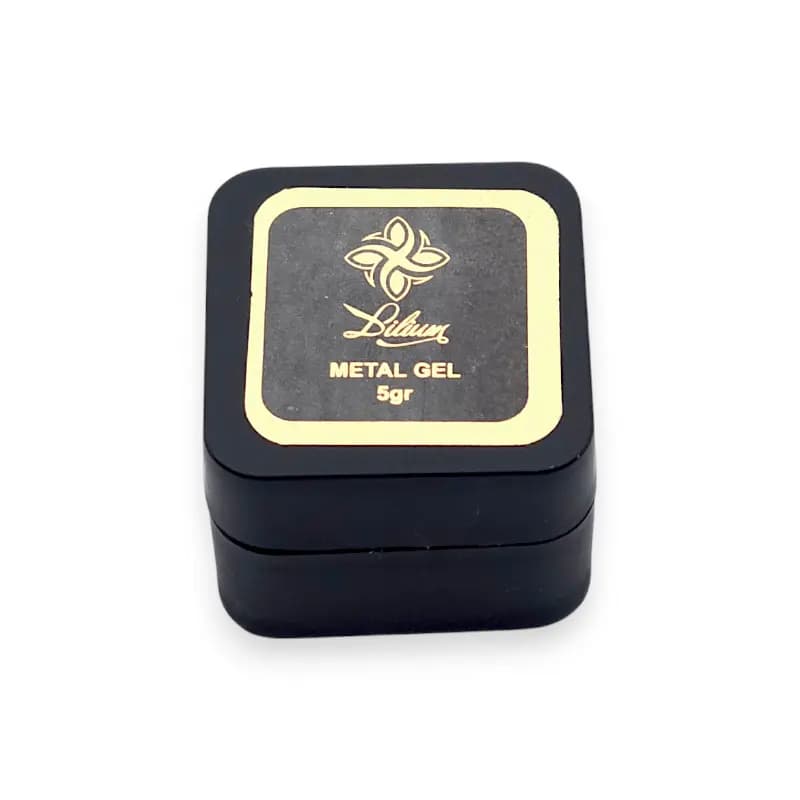 متال ژل طراحی ناخن لیلیوم Lilium رنگ طلایی وزن ۵ گرم | ژل پینتینگ با افکت فلزی و براق آینه‌ای در قوطی مربعی مناسب خطوط و دیزاین برجسته