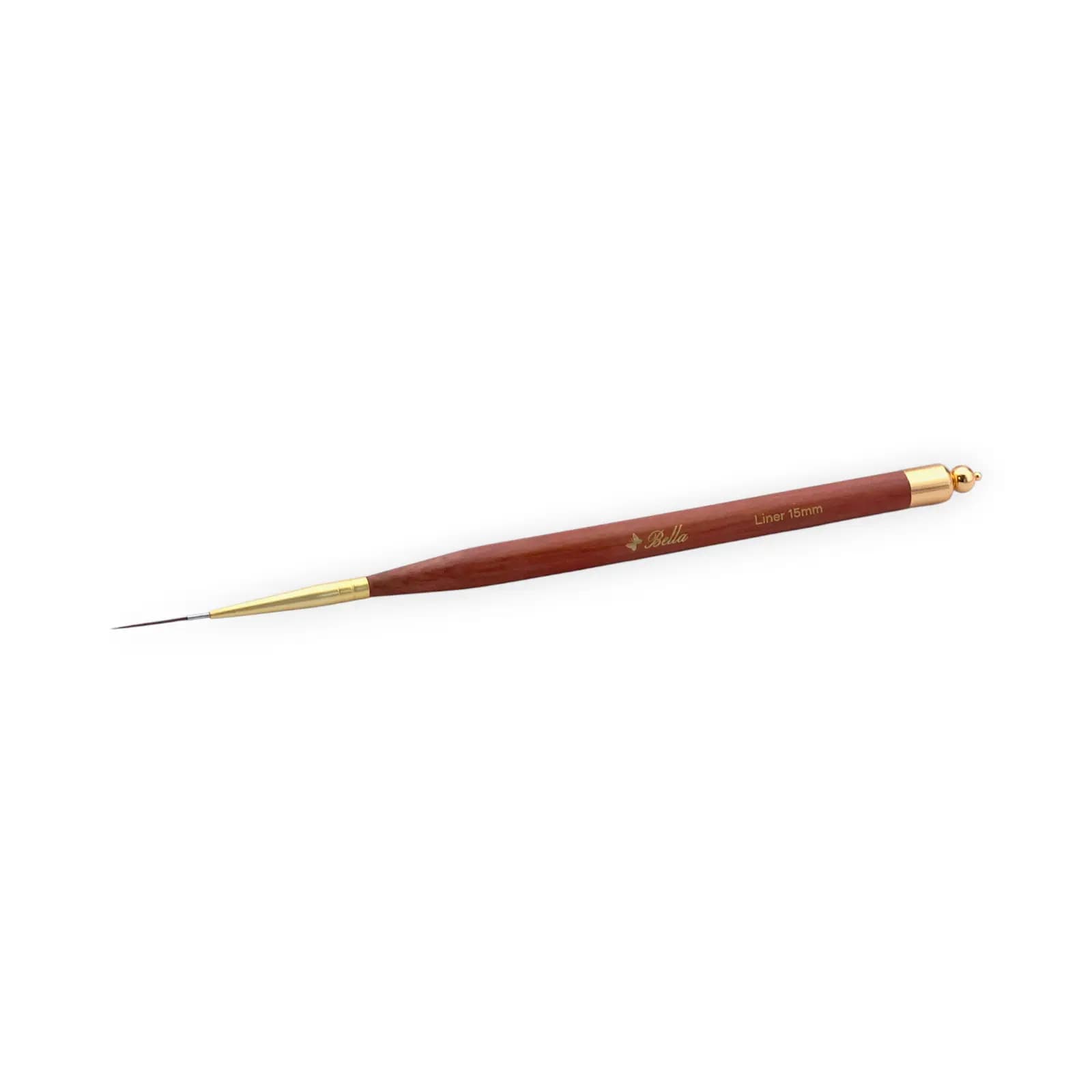 قلم طراحی ناخن لاینر بلا Bella مدل Liner 15mm (طول مو ۱۵ میلیمتر) با دسته چوبی | قلم خطزن مویی فوقالعاده بلند دارای درپوش محافظ فلزی — تصویر ۲