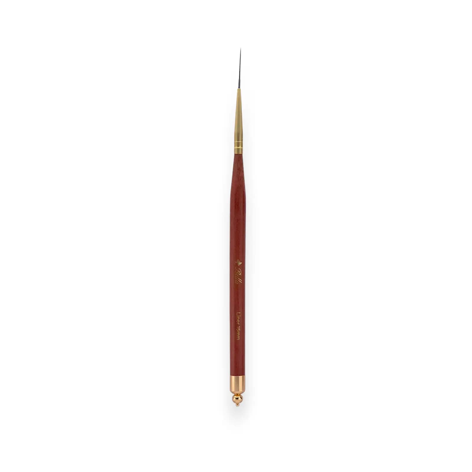 قلم طراحی ناخن لاینر بلا Bella مدل Liner 15mm (طول مو ۱۵ میلی‌متر) با دسته چوبی | قلم خط‌زن مویی فوق‌العاده بلند دارای درپوش محافظ فلزی