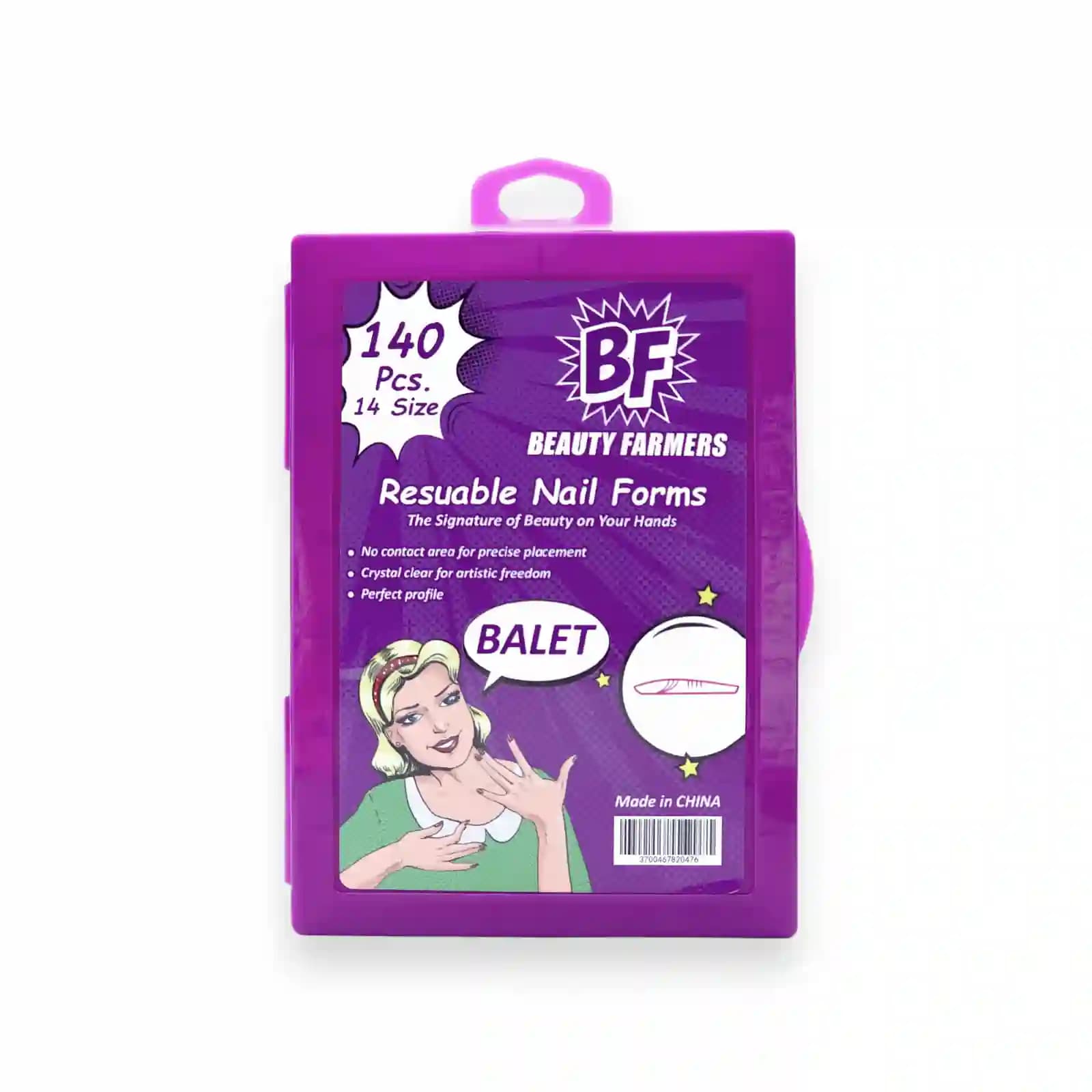 قالب کاشت ناخن بیوتی فارمرز BF طرح بالت(Balet) بسته ۱۴۰ عددی | تیپ دوال فرم شفاف پلی ژل و ژلیکس مدل بالرین ۱۴ سایز
