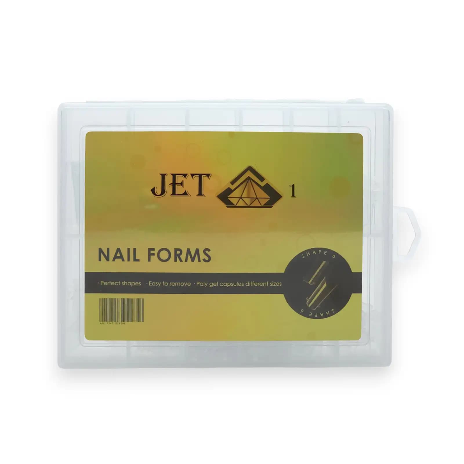 قالب کاشت ناخن جت مدل ۱ شکل ۶ (Jet 1 Nail Forms Shape 6) | تیپ دوال فرم شفاف پلی ژل | بسته 120 عددی