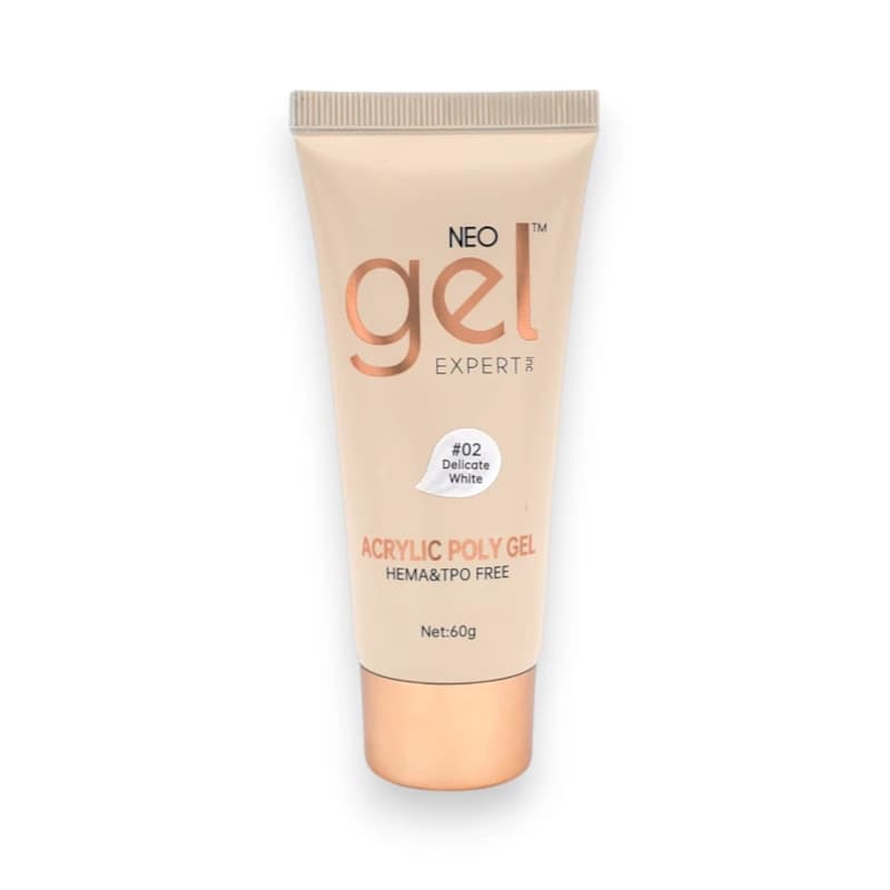 پلی ژل کاشت ناخن نئو ژل NEO GEL | رنگ دلیکیت وایت Delicate White کد 02 | بدون حساسیت (HEMA TPO Free) | 60 گرم