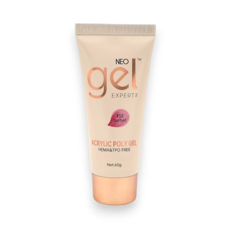 پلی ژل کاشت ناخن نئو ژل NEO GEL | رنگ سوربه Sorbet کد 12 | بدون حساسیت (HEMA TPO Free) | 60 گرم