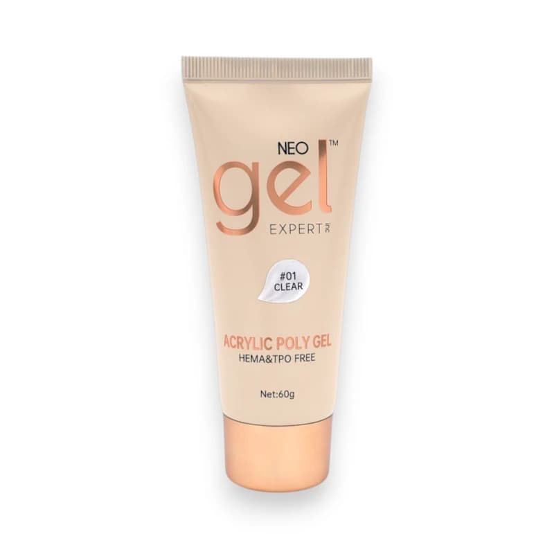 پلی ژل کاشت ناخن نئو ژل NEO GEL | رنگ کلیر Clear (شفاف) کد 01 | بدون حساسیت (HEMA TPO Free) | 60 گرم
