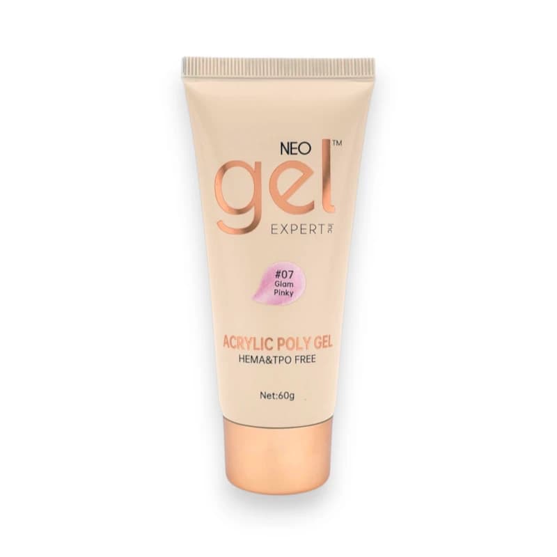 پلی ژل کاشت ناخن نئو ژل NEO GEL | رنگ گلم پینکی Glam Pinky کد 07 | بدون حساسیت (HEMA TPO Free) | 60 گرم