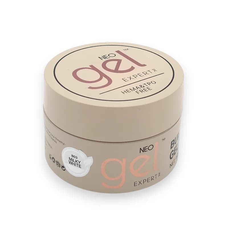بیلدر ژل کاشت ناخن نئو ژل NEO GEL | رنگ میلکی وایت Milky White کد B03 | بدون حساسیت (HEMA TPO Free) | 60 گرم