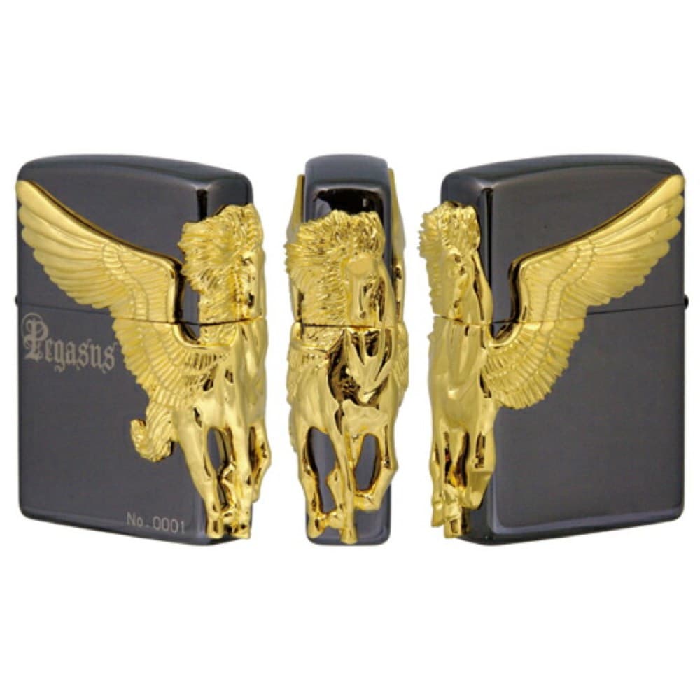 فندک زیپو لیمیتد ادیشن مشکی طلایی کد Zippo Pegasus Black 3 Side Gold Metal 11258 — تصویر ۴