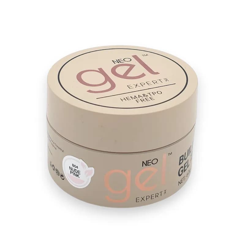 بیلدر ژل کاشت ناخن نئو ژل NEO GEL | رنگ نود پینک Nude Pink کد B04 | بدون حساسیت (HEMA TPO Free) | 60 گرم