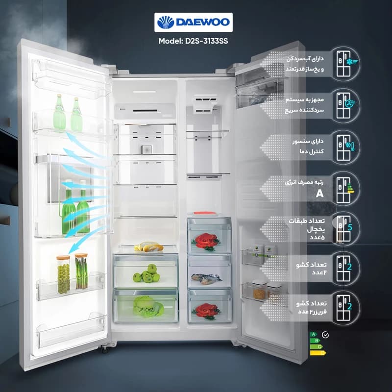 یخچال فریزر ساید بای ساید دوو مدل D2S-3133SS — تصویر ۷