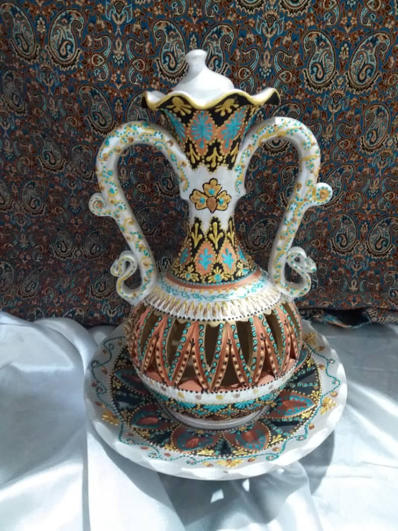 بشقاب و گلدان نقطه کوبی سفالی کد 102523