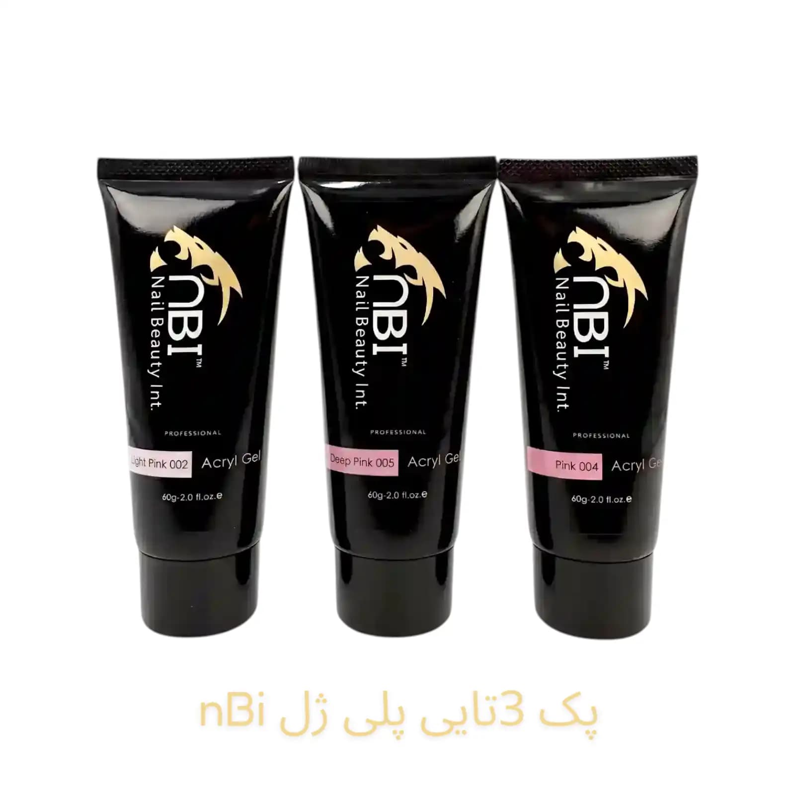 پک ۳ تایی پلی ژل کاشت ناخن nBi | رنگ Light Pink, Pink, Deep Pink | حجم 60 گرم
