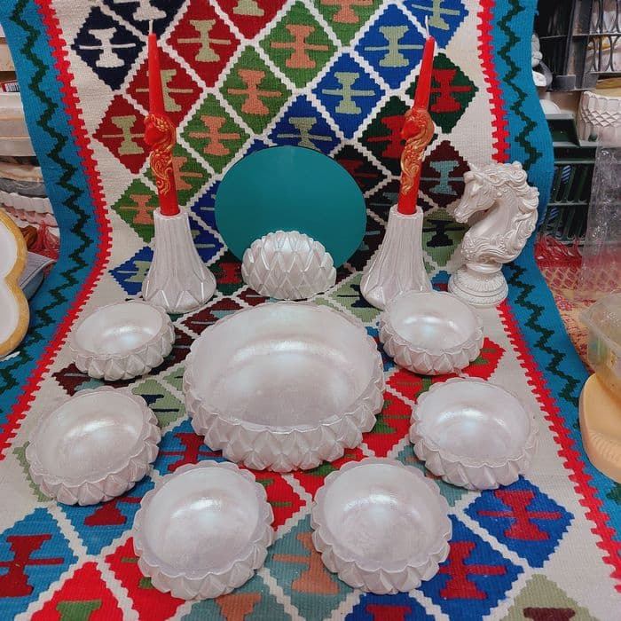 سفره هفت سین سنگ مصنوعی طرح نیکایی با شمع اسب