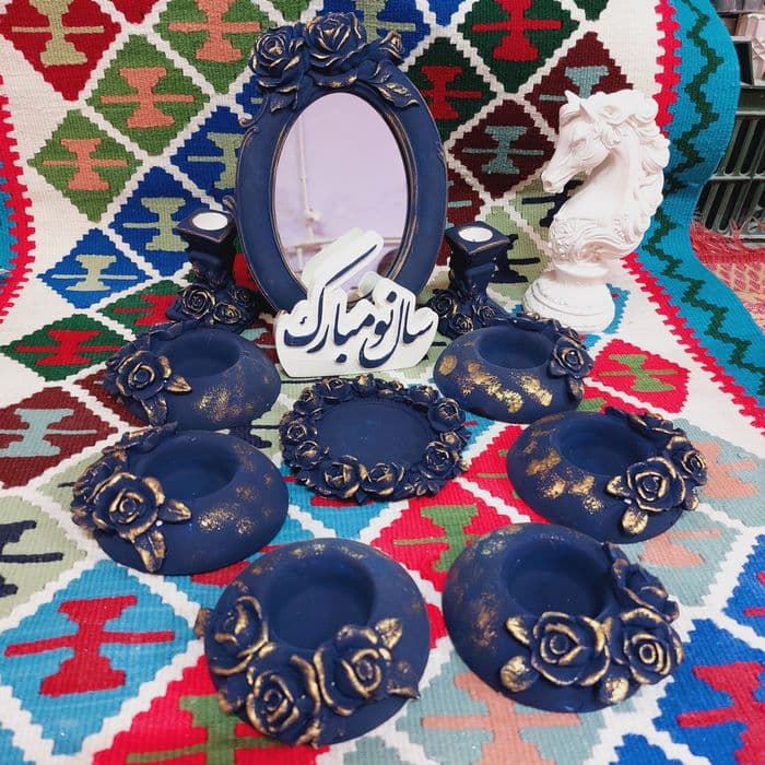 سفره هفت سین سنگ مصنوعی طرح گل رز با شمع اسب — تصویر ۶