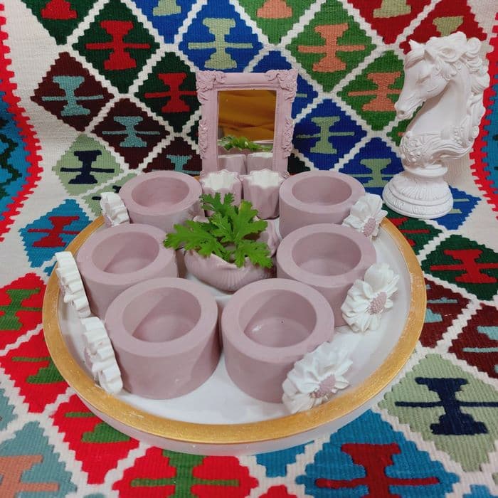 سفره هفت سین سنگ مصنوعی طرح گل بابونه بدون شمع اسب — تصویر ۲
