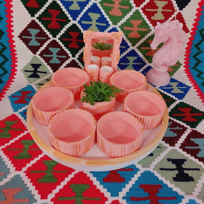سفره هفت سین سنگ مصنوعی طرح شیاردار با شمع اسب — تصویر ۴