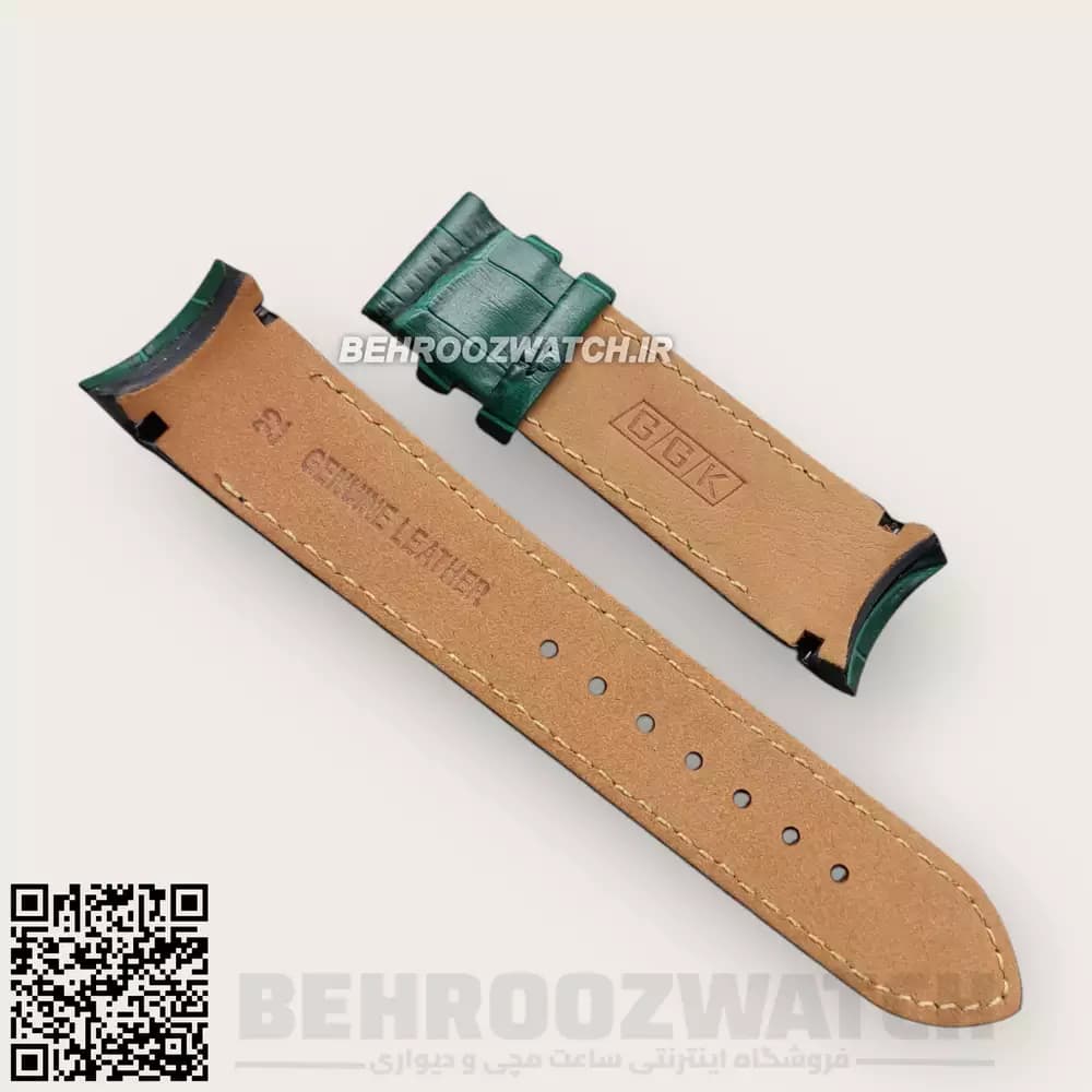 بند ساعت مچی فیکس مردانه چرم طبیعی طرح دار سبز سایز 22 — تصویر ۳