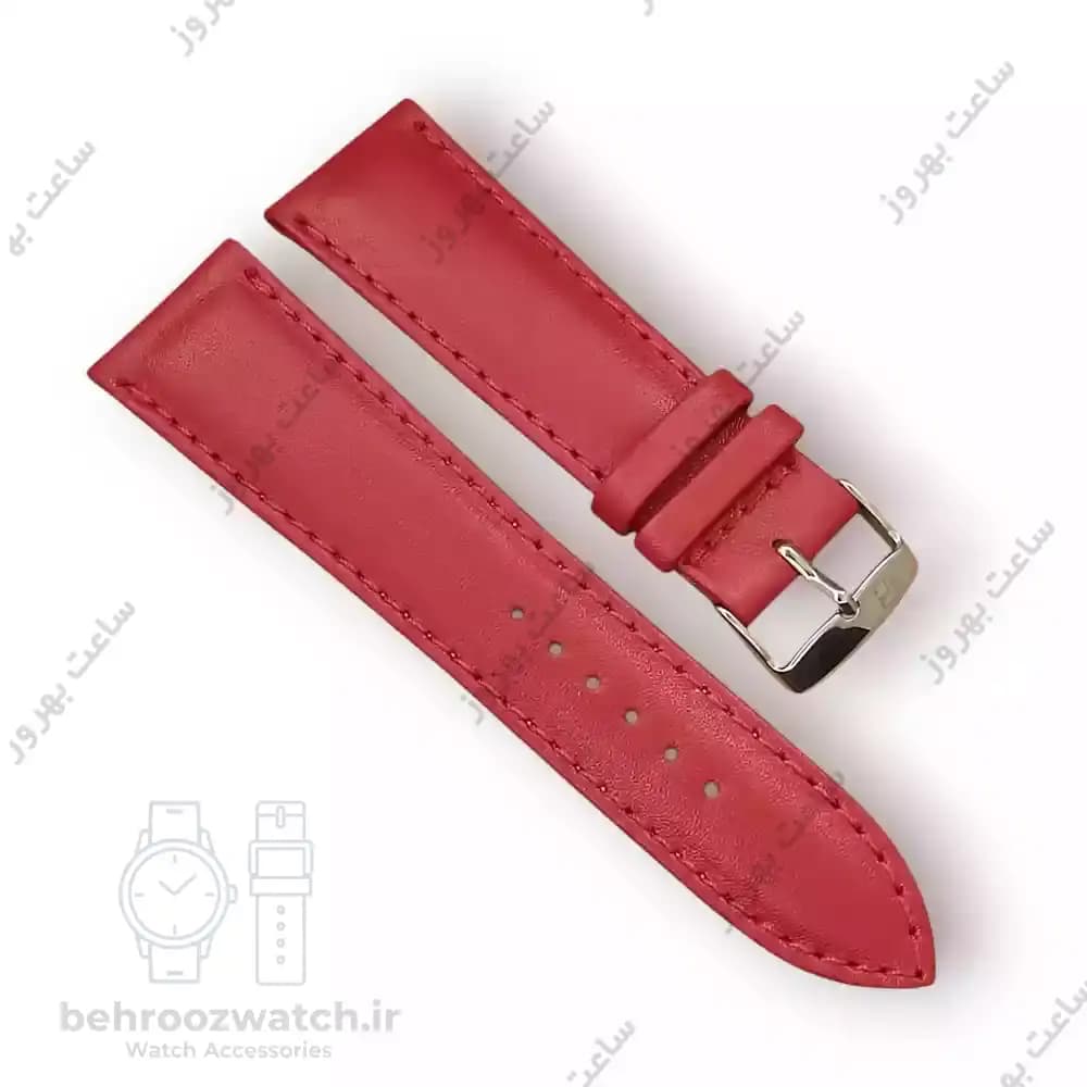بند ساعت چرم PG ساده قرمز سایز 24 — تصویر ۲