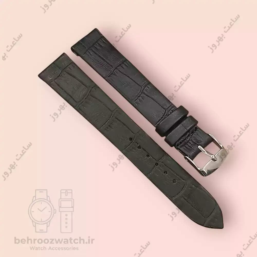 بند ساعت چرم طبیعی PG طرح کروکودیل بدون دوخت مشکی سایز ۱۸ — تصویر ۲