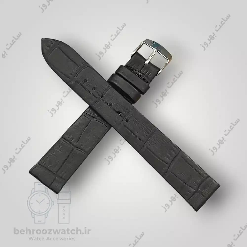 بند ساعت چرم طبیعی PG طرح کروکودیل بدون دوخت مشکی سایز ۱۸ — تصویر ۳