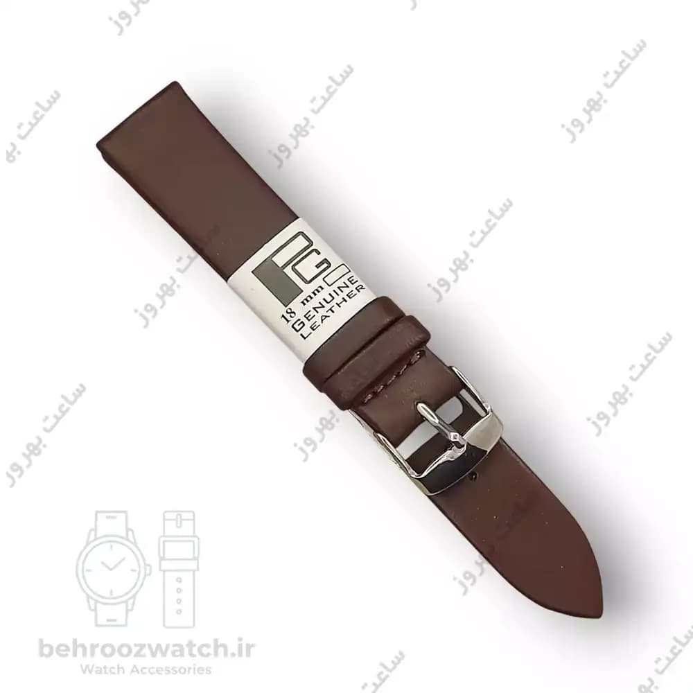 بند ساعت مچی چرم طبیعی PG ساده بدون دوخت کاکائویی سایز 18
