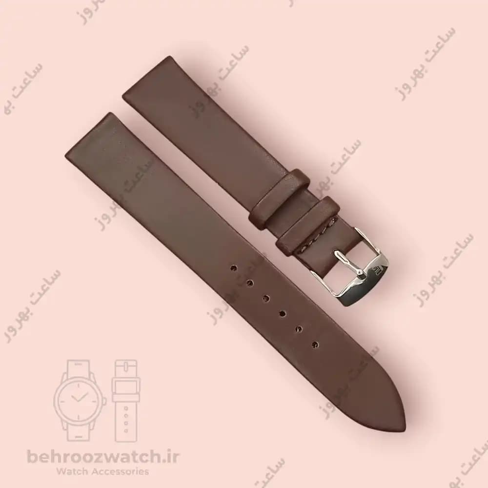 بند ساعت مچی چرم طبیعی PG ساده بدون دوخت کاکائویی سایز 18 — تصویر ۲