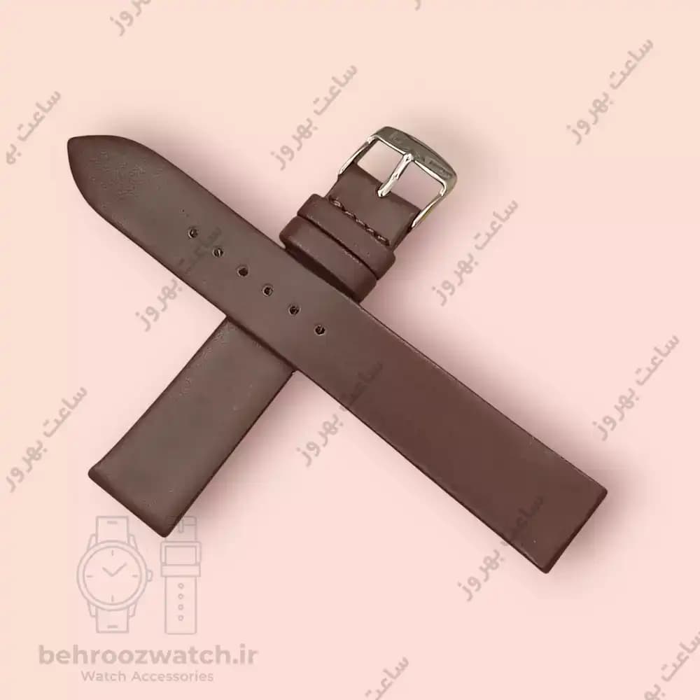 بند ساعت مچی چرم طبیعی PG ساده بدون دوخت کاکائویی سایز 18 — تصویر ۳
