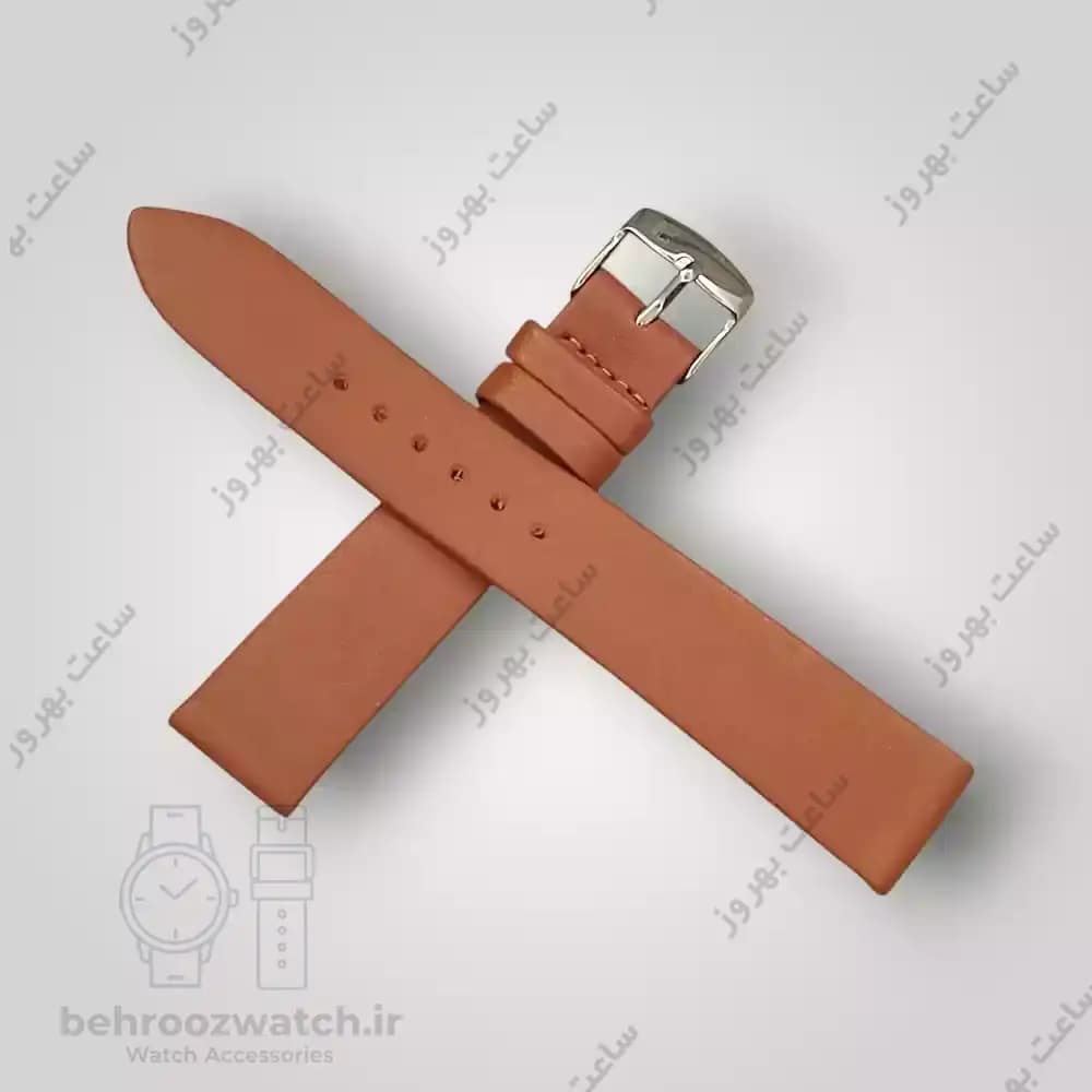 بند ساعت مچی چرم طبیعی PG ساده بدون دوخت عسلی سایز 18 — تصویر ۳