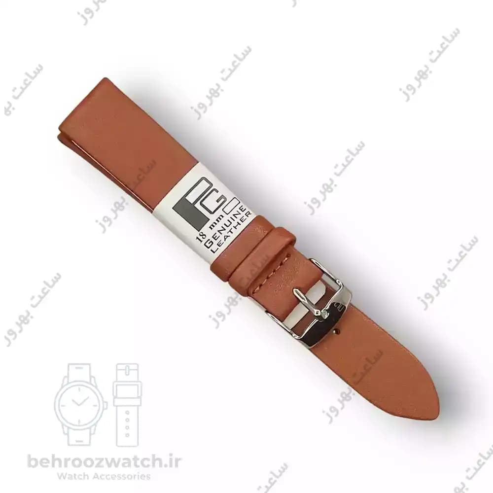 بند ساعت مچی چرم طبیعی PG ساده بدون دوخت عسلی سایز 18