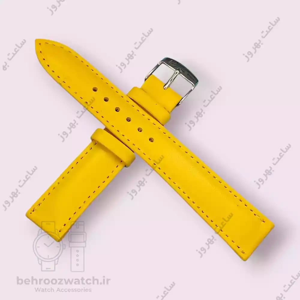 بند ساعت مچی چرم طبیعی PG سایز ۱۸ زرد کهروبایی — تصویر ۳