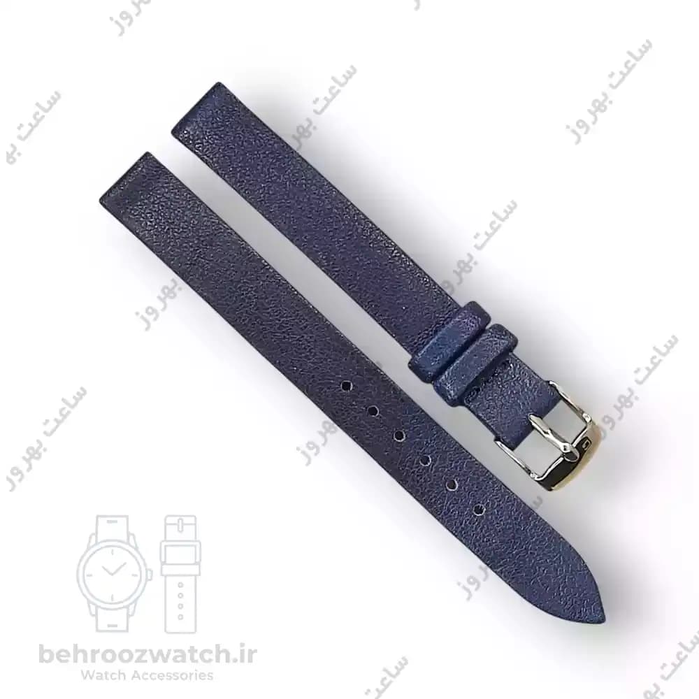 بند ساعت مچی زنانه چرم طبیعی PG ساده بدون دوخت سرمه ای سایز 12