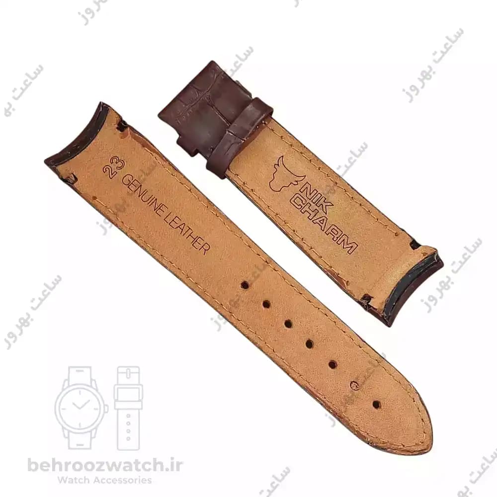 بند ساعت فیکس نیک چرم طبیعی کروکودیلی کاکائویی سایز 23 — تصویر ۳