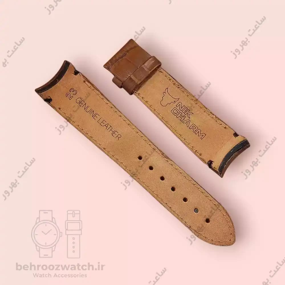 بند ساعت فیکس نیک چرم طبیعی کروکودیلی قهوه‌ای متوسط سایز 23 — تصویر ۳