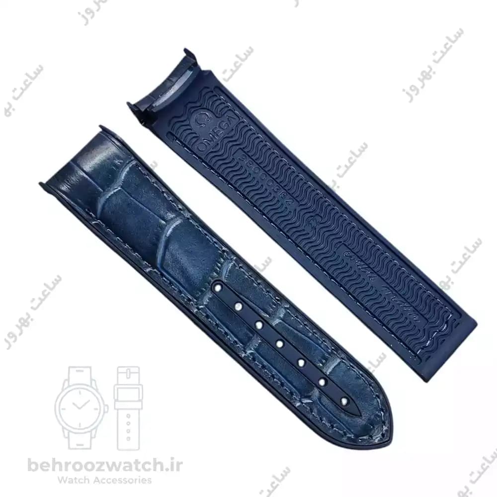 بند ساعت امگا سیمستر سرمهای با رویه چرم طرح کروکودیل و زیره رابر (مدل غواصی) — تصویر ۵