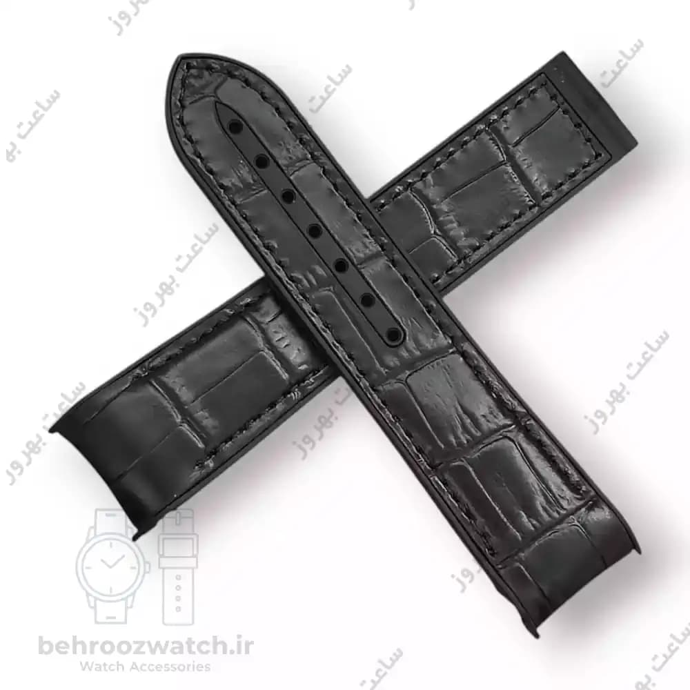 بند ساعت امگا سیمستر مشکی با رویه چرم طرح کروکودیل و زیره رابر (مدل غواصی) — تصویر ۵
