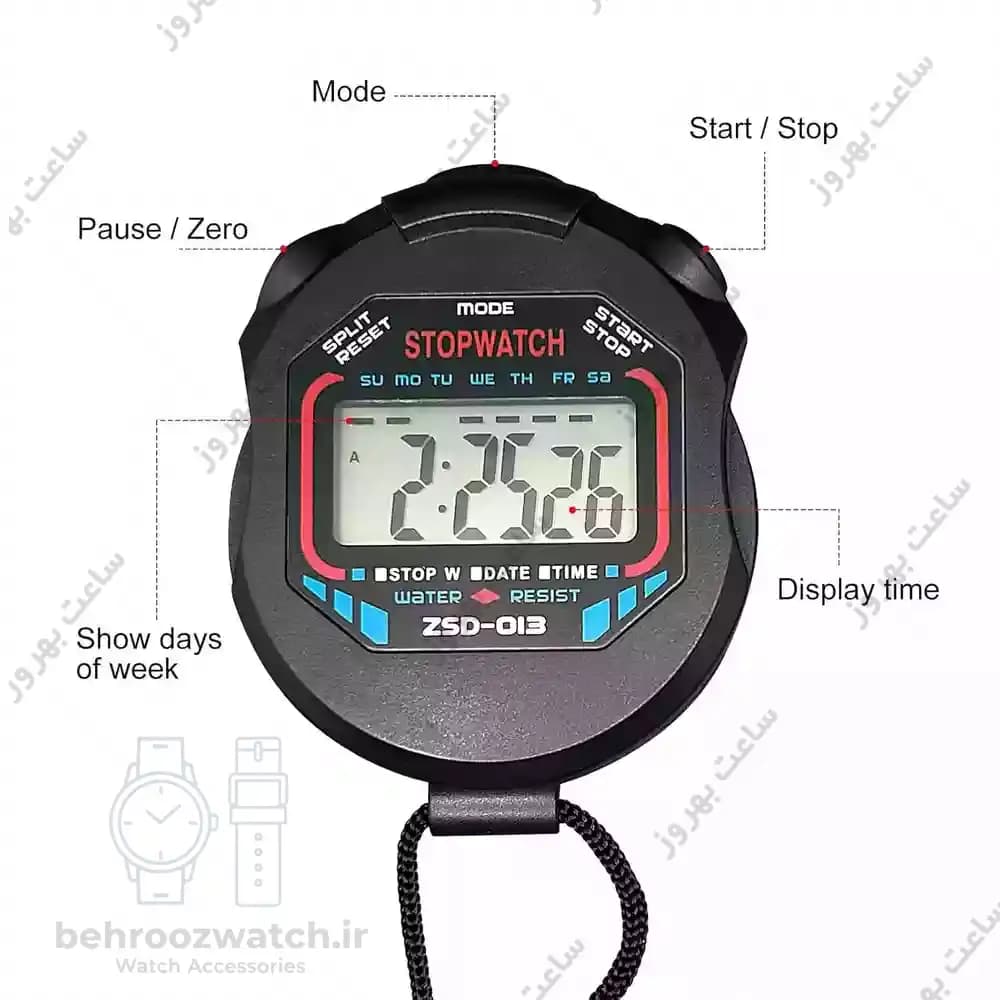 کرونومتر دیجیتال حرفه ای مدل ZSD-013 دستی ضد آب و تایمردار — تصویر ۴